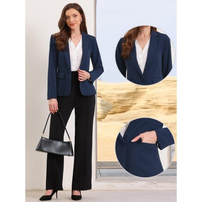 INSPIRE CHIC Women's One Button Notch Lapel Long Sleeve with Shoulder Pads and Pockets Blazer Large Deep Blue — фото 2