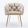 Couch Accent Chair,30in TallVelvet Upholstered Barrel Chairs Metal Chair Foot Soft Lining Single Vanity Sofa Armchair for Living Room  Office,Beige - 2 of 4