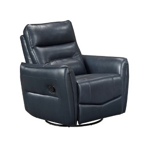 Genuine Leather Swivel Recliner Chair with Pull-Handle Reclining and Removable Seat Back - 1 of 4