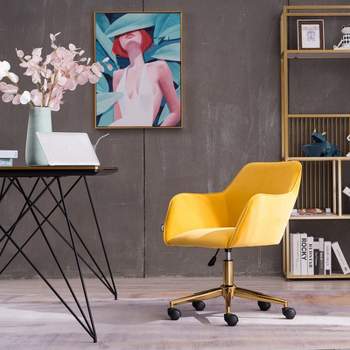 Modern Velvet/Teddy Fabric Adjustable Height Office Chair with Gold Metal Legs and Universal Wheels, Swivel Task Chair 4A - ModernLuxe