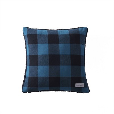Blue and Black Plaid Reversible Fleece Pillow and Throw Set
