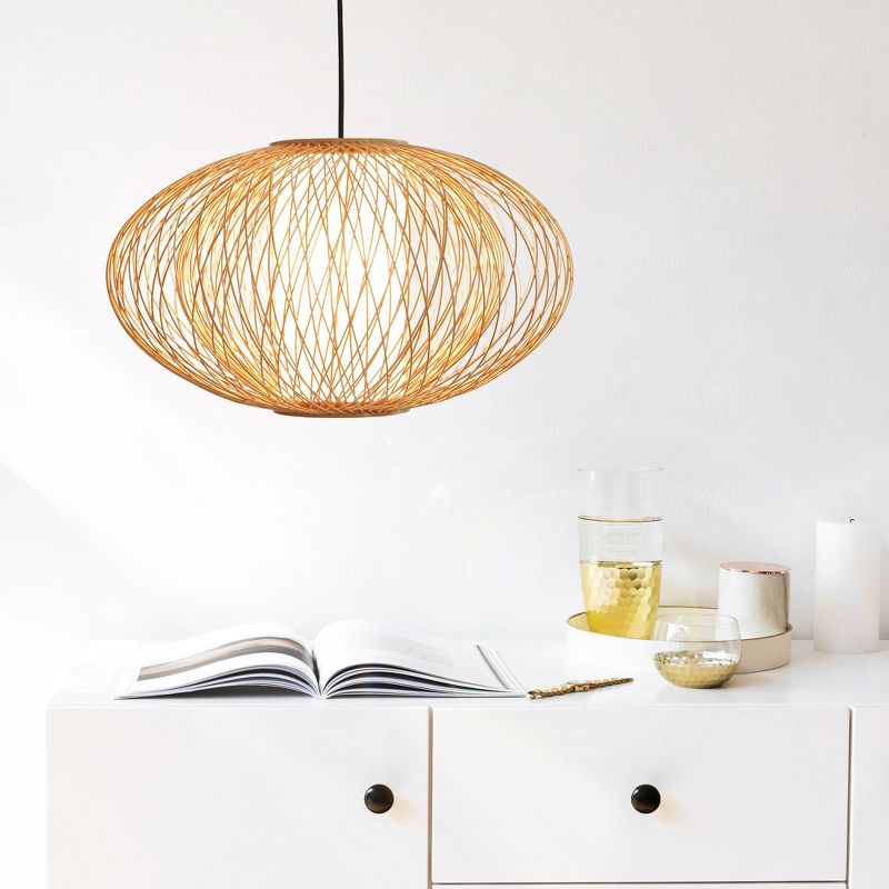 Vintiquewise Handmade Modern Round Bamboo Wicker Rattan Lamp Hanging Light Shade, 3 of 8