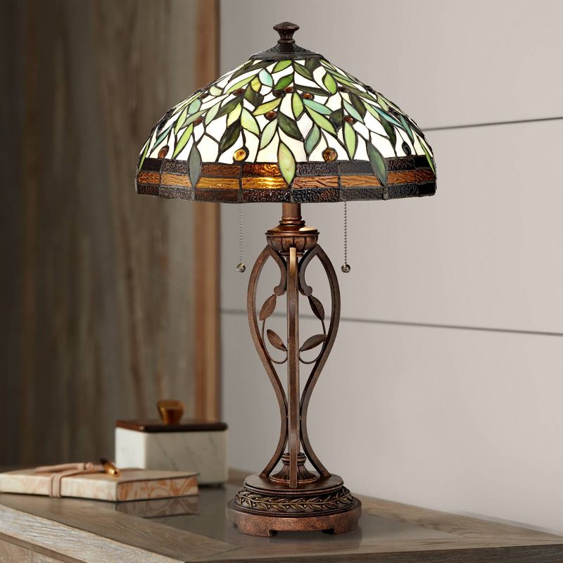 Robert Louis Tiffany Traditional Table Lamp 26" High Bronze Leaf and Vine Glass Shade for Living Room Family Bedroom Bedside Nightstand, 3 of 11