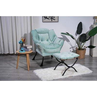 VYNXARIA Living Room Chairs Modern Cotton Fabric Lazy Chair,Single Steel Frame Leisure Sofa Chair with Armrests and A Side Pocket,Green