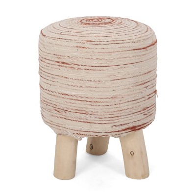 Denton Handcrafted Boho Woven Stitch Stool Beige/Red Brown/Natural - Christopher Knight Home