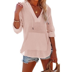 Imily Bela Women's Long Sleeve Beach Sun Protection Top V-Neck Tie Pocket Hoodie - 1 of 4