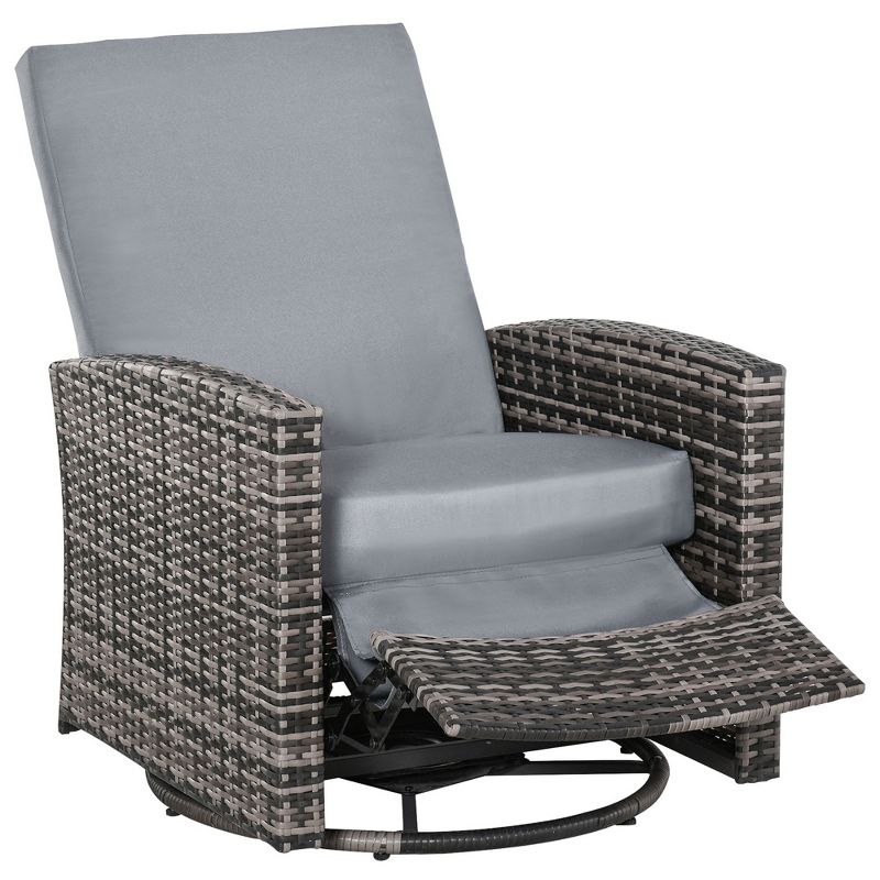 Outsunny Patio PE Rattan Wicker Recliner Chair with 360° Swivel, Soft Cushion, Lounge Chair for Patio, Garden, Backyard, 1 of 11