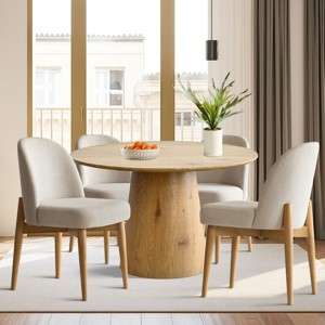 5 Piece Oak Wood Dining Table Set for 4,Extendable Dining Table with 4 Upholstered Armless Dining Chairs for Dining Room,Kitchen-Maison Boucle - 1 of 4
