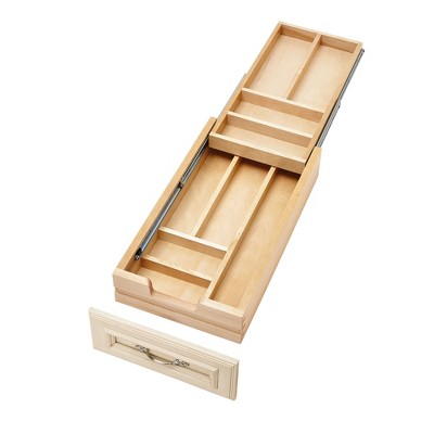 Rev-A-Shelf Kitchen Utensil & Cutlery Pullout Drawer Tray Organizer with Blumotion Soft Close Slides, Wood