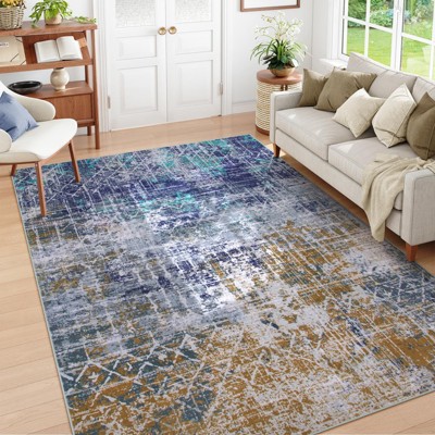 Lahome Short Velvet Abstract Motif Soft Rug for Living Room, Bedroom, or Entryway