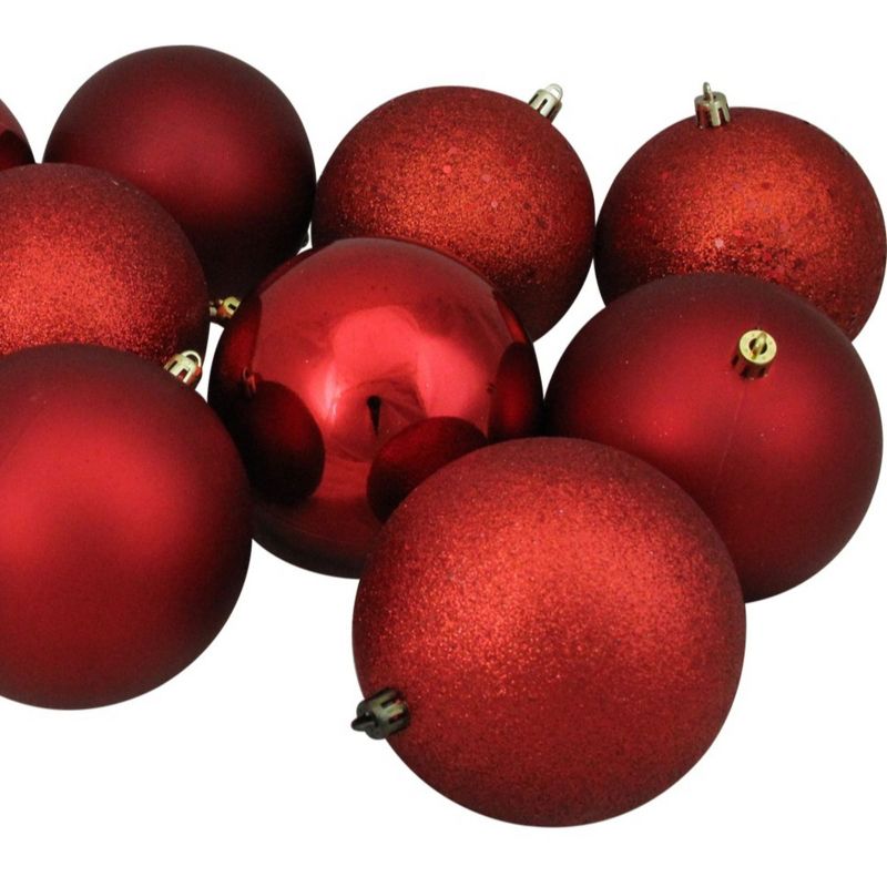 Northlight 12ct Shatterproof 4-Finish Christmas Ball Ornament Set 4" - Red, 3 of 5