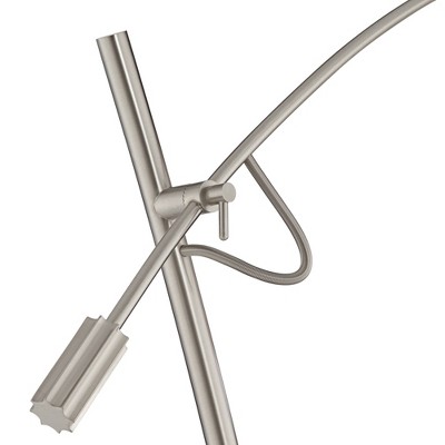 Adjustable Brushed Steel Arc Floor Lamp with Off-White Linen Shade