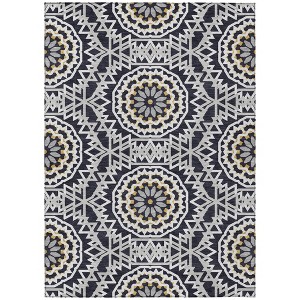 Black Ivory And Gray Floral Medallion Washable Indoor Outdoor Area Rug - 1 of 4