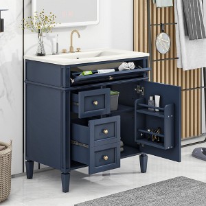 ALEXOUN 30" Solid Wood Frame Bathroom Vanity Cabinet with Sink,Single Sink Bathroom Storage Cabinet with 1 Door,2 Drawers & Tip-Out Drawer - 1 of 4
