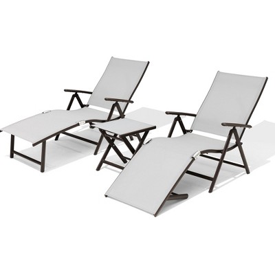 Pellebant Outdoor Aluminum Adjustable Folding Chaise Lounge Chairs and Foldable Side Table