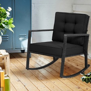 Costway Patio Rattan Rocker Chair Outdoor Glider Rocking Chair Cushion Lawn Navy\Black\Grey - 1 of 4