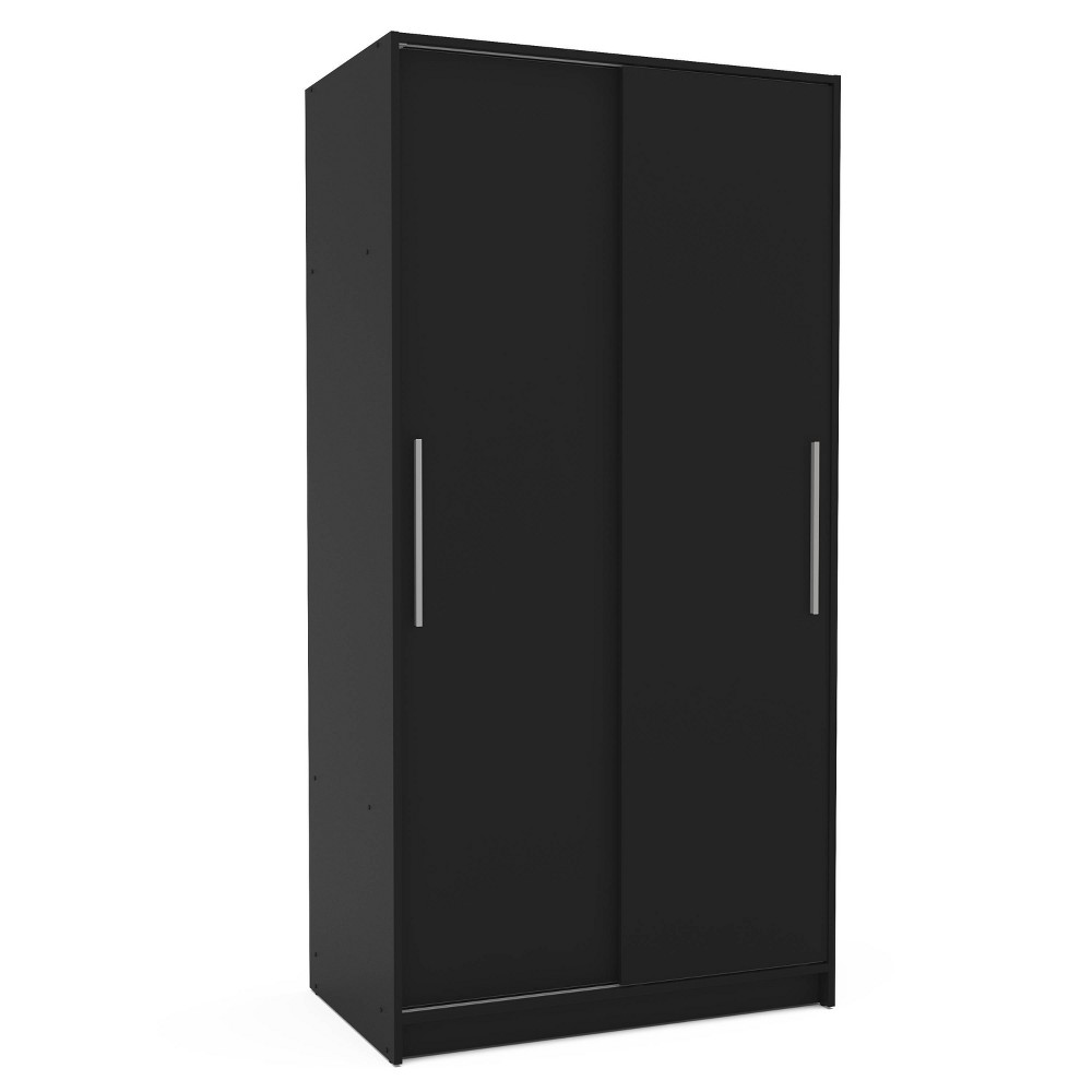 Denmark 2 Sliding Doors Clothing Armoire Black -Polifurniture: Modern Wardrobe Closet with Fixed Shelves