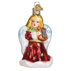 Old World Christmas Blown Glass Ornament for Christmas Tree, Red Angel Holding Lyre - 1 of 4