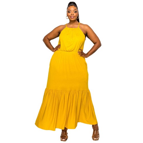 L I V D Women s Ameli Pocket Cami Maxi Dress Mustard 3x Target