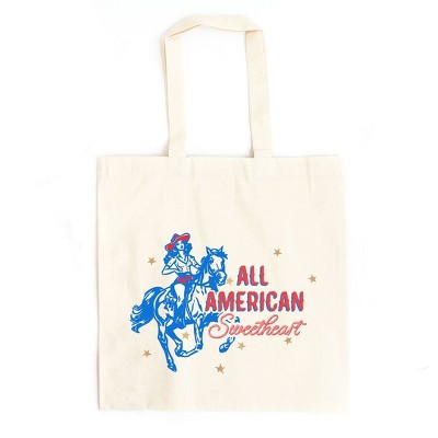 City Creek Prints Western All American Sweetheart Canvas Tote Bag - 15x16 - Natural