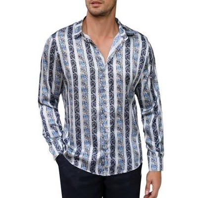 Mens Floral Dress Shirts Long Sleeve Casual Flower Printed Button Down Shirt