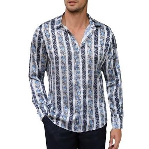 Mens Floral Dress Shirts Long Sleeve Casual Flower Printed Button Down Shirt - 1 of 4
