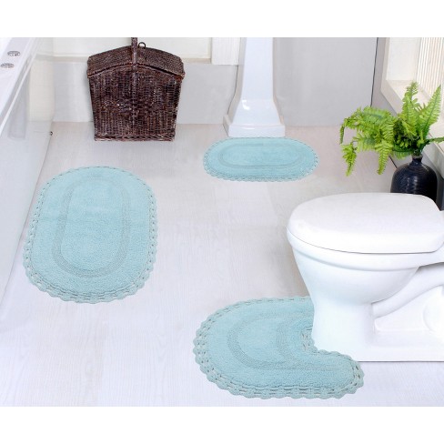 Set Of 3 Hampton Crochet Collection Aqua Cotton Reversible Tufted Bath Rug  Set - Home Weavers : Target
