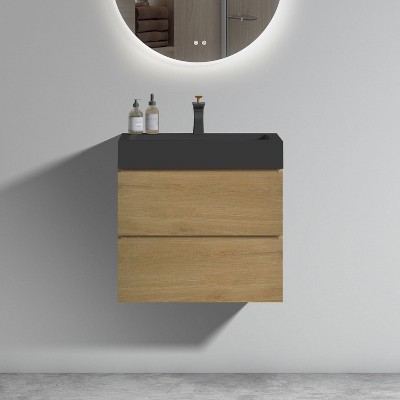 NicBex 24" Bathroom Vanity with Sink, One-piece Wall Mounted Vanity, Bathroom Cabinet Storage with 2 Spacious Drawers for Bathroom