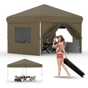 10x10 Ft Pop Up Canopy, 10'x10' Folding Canopy with 3 Highters Adjustable, Outdoor Event Shelter UPF 50+ Gazebo Portable Tents for Beach Wedding EZ - 1 of 4