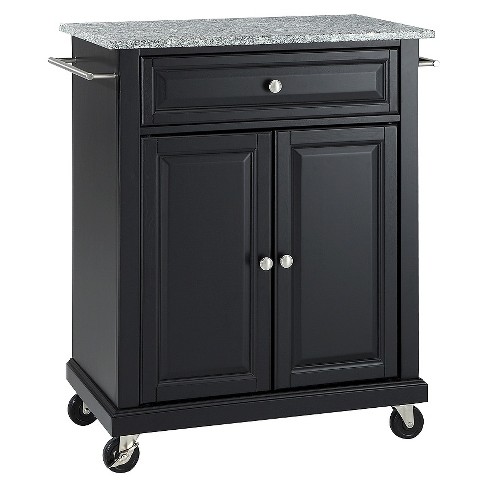 Solid Granite Top Portable Kitchen Cart/Island - Black - Crosley