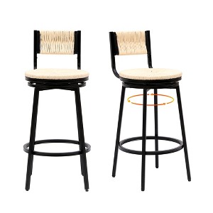 VYNXARIA Bar Stools Swivel Counter Chairs with Metal Frame Set of 2 Hand Woven Paper Rope Dining Barstools for Kitchen Counter,Creamy White - 1 of 4