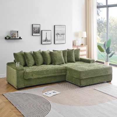 NicBex Couches for Living Room 111.4" Corduroy Sofa Lounge with Cup Holders and Lockers on the Armrests and a Reversible Chaise