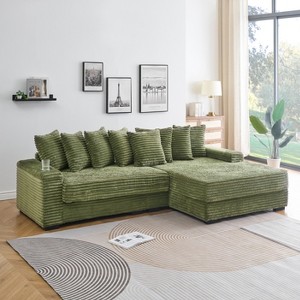 NicBex Couches for Living Room 111.4" Corduroy Sofa Lounge with Cup Holders and Lockers on the Armrests and a Reversible Chaise - 1 of 4