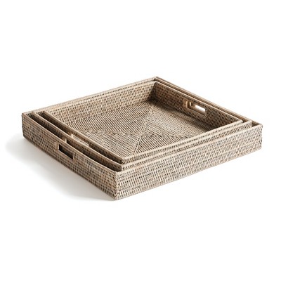 Plum & Post Burma Rattan Ottoman Decorative Trays Set of 3