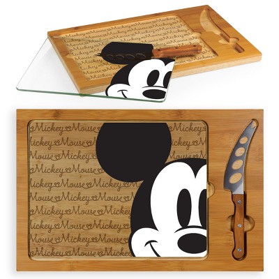 Disney Mickey Mouse Icon Glass Top Wood Serving Tray with Knife Set by Picnic Time