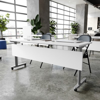 White and Gray Folding Commercial Grade Training Table with Casters