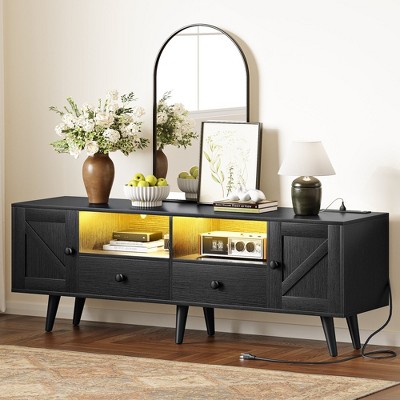 WOWLIVE 59"&70" LED Wood TV Stand with Power Outlets, Modern Entertainment Center for TVs