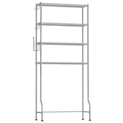 SONGMICS 4 Tier Over The Toilet Storage, Metal Storage Rack,4 Hooks, Roll Holder, Space-Saving Bathroom Storage Shelf Organizer Silver Gray