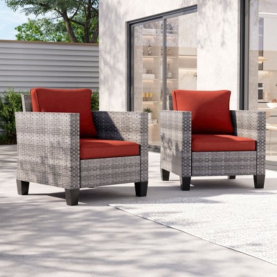 Sonkuki 2PCS Patio Single Sofas Outdoor Wicker Rattan Furniture Set w/ Soft Cushions for Garden Yard Porch