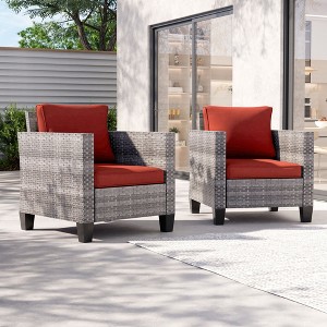 Sonkuki 2PCS Patio Single Sofas Outdoor Wicker Rattan Furniture Set w/ Soft Cushions for Garden Yard Porch - 1 of 4