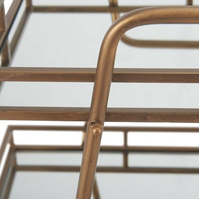 Elegant Antique Gold Rolling Bar Cart with Mirrored Shelves