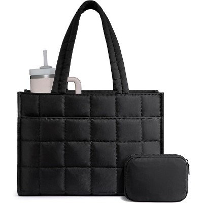 15.6 Inch Tote Bag for Women, Puffer Work Handbag Laptop Purse , Large Quilted Travel Tote