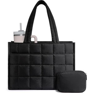 15.6 Inch Tote Bag for Women, Puffer Work Handbag Laptop Purse , Large Quilted Travel Tote - 1 of 4