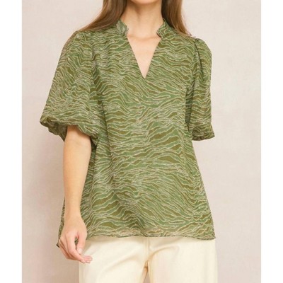 Women's Bubble Sleeve V-Neck Top - entro