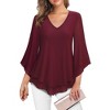 Clearlove  Womens 3/4 Sleeve Chiffon Blouses V Neck Double Layers Mesh Shirts Dressy Flowy Tunic Tops - 2 of 4