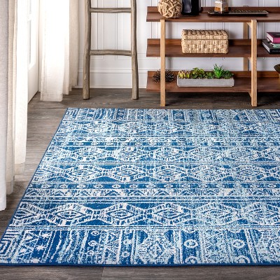 Blue and Gray Synthetic 8' x 10' Moroccan Pattern Area Rug