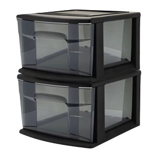 Homz 2 Pack Storage Cart, Medium 1 Drawer Plastic Container for Home and Office Organization, Black Frame with Smoke Tint Drawer - 1 of 4