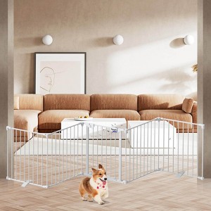 Foldable Dog Gate 35"-149" Extra-Wide Playpen for Stairs 5 PanelsWhite - 1 of 4