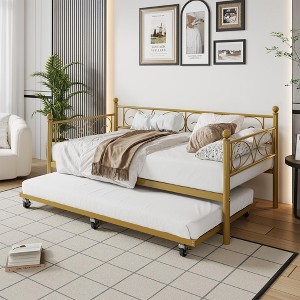Whizmax Twin Daybed with Trundle, Metal Trundle Bed, Sofa Bed Frame, Heavy Duty Metal Slats, for Living Room, Bedroom, Guest Room, Space Saving - 1 of 4