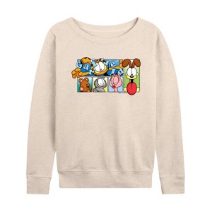 Women's - Garfield - Characters Lightweight French Terry Wide Neck Long Sleeve Graphic Shirt - 1 of 4